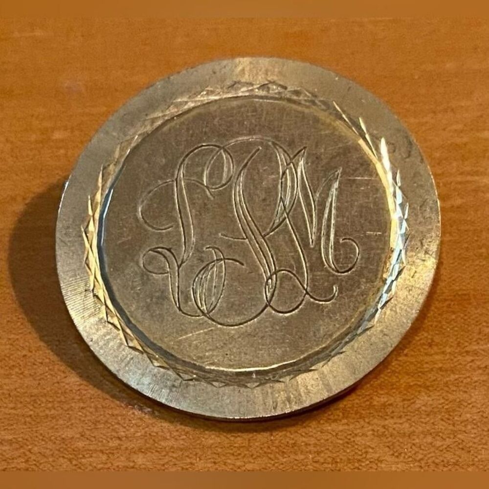 Vintage 12K Gold Filled Monogram Sister Lapel Pin Round Initial 1970 Jewelry
